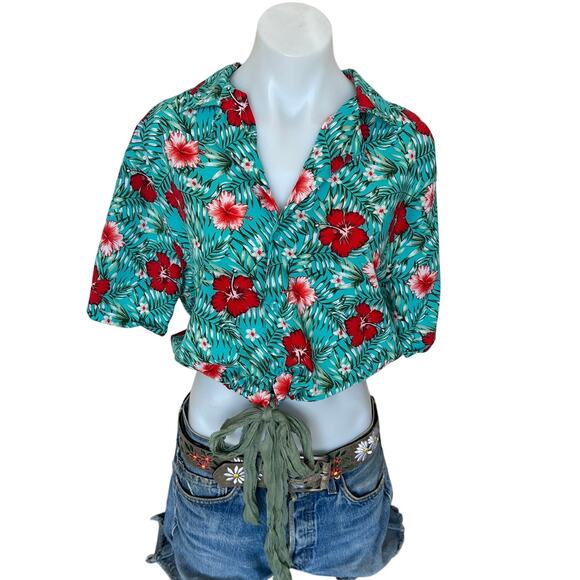 Hawaiian Tops - Hawaiian Shirt Tropical Button Down Crop Top One Size Boxy Coconutgirl Unique